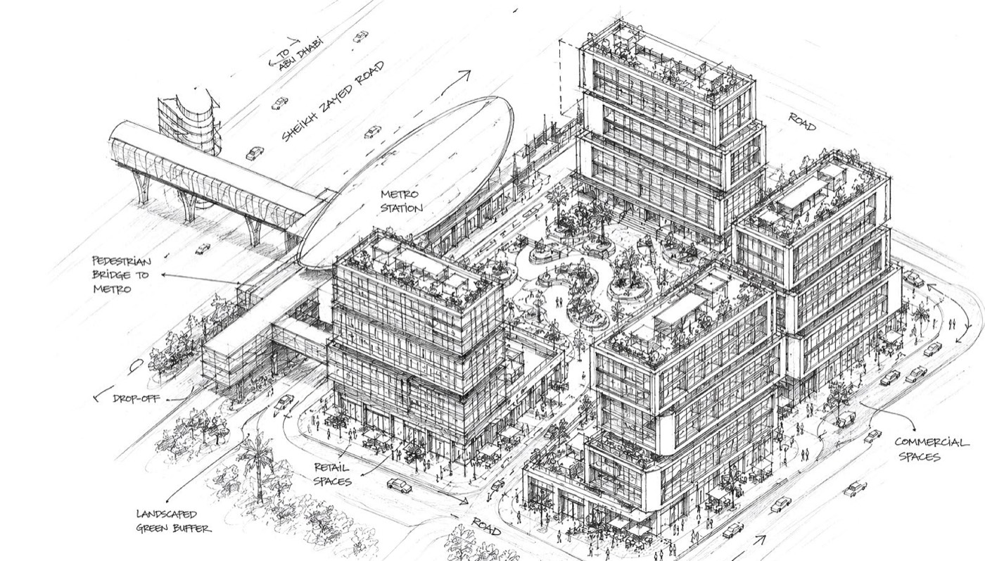 RAW District by Imtiaz – Masterplan Architectural Sketch, Sheikh Zayed Road Dubai